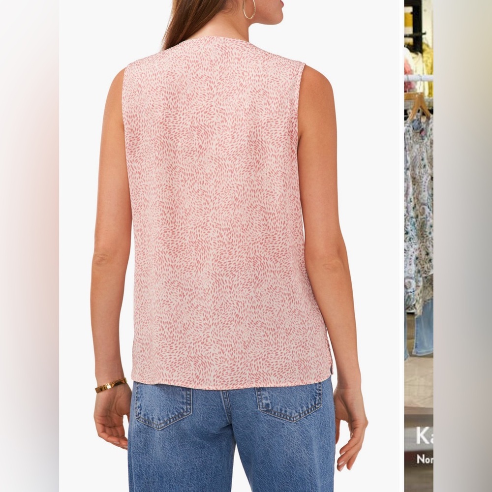 Vince Camuto Abstract Flora Pink Ruffle Neck Sleeveless Top - Picture 2 of 8